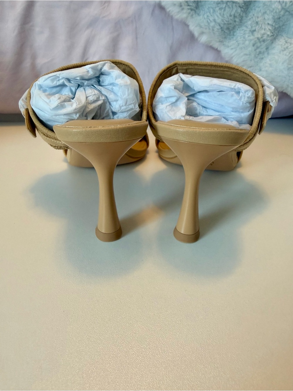 NWT Cosy Island Tan Woven Buckle Strap High Heel Stiletto Sandal - Picture 3 of 10
